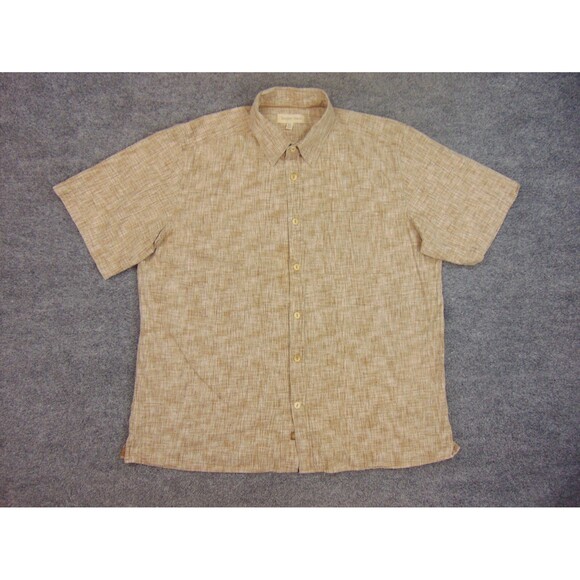 Territory Ahead Shirt Mens XL Brown White Chambray Short Sleeve Linen - Picture 2 of 8